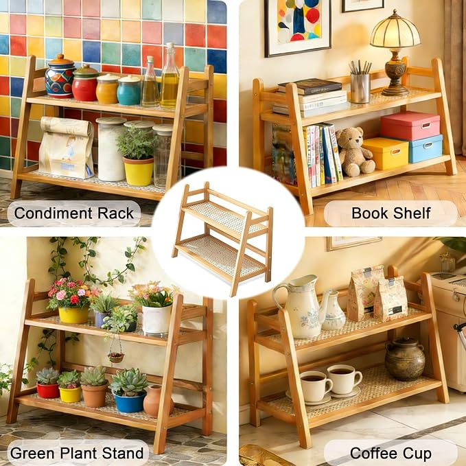 Double Layer Bamboo Cup Holder, Countertop Storage Rack, Coffee Bar Stand - Image 5