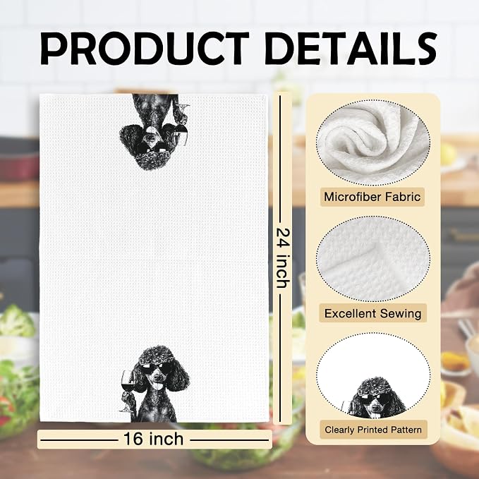 Funny Black Poodle Kitchen Towels Set of 2, Wine and Coffee Lover Gifts - Image 6