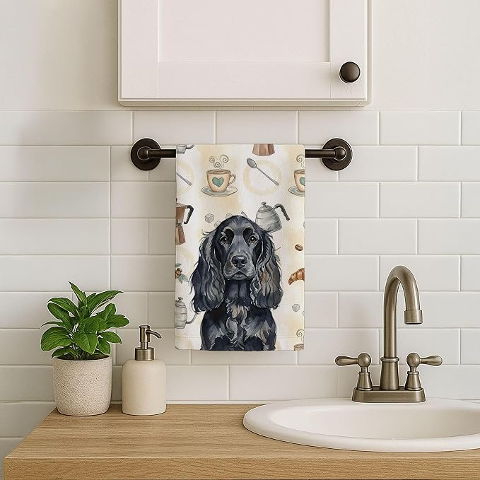 Caroline's Treasures Black English Cocker Spaniel Coffee Bar Kitchen Towel - Image 7