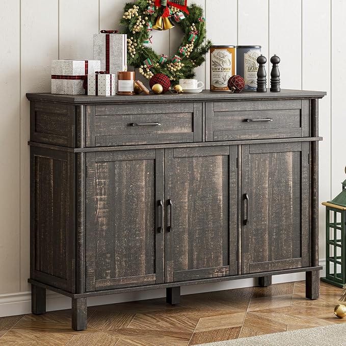 48 Inches Buffet Cabinet with Storage, Farmhouse Sideboard Buffet w/2 Drawers - Image 8