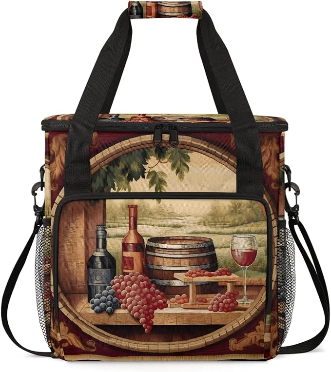 Vintage Wine Theme Coffee Maker Carring Bag, Large Insulated Storage Organizer by Home