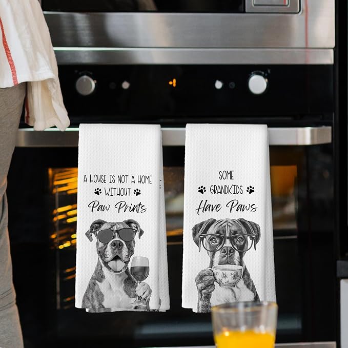 Funny Boxer Kitchen Towels Set of 2, Dog Kitchen Accessories, Coffee Station - Image 2