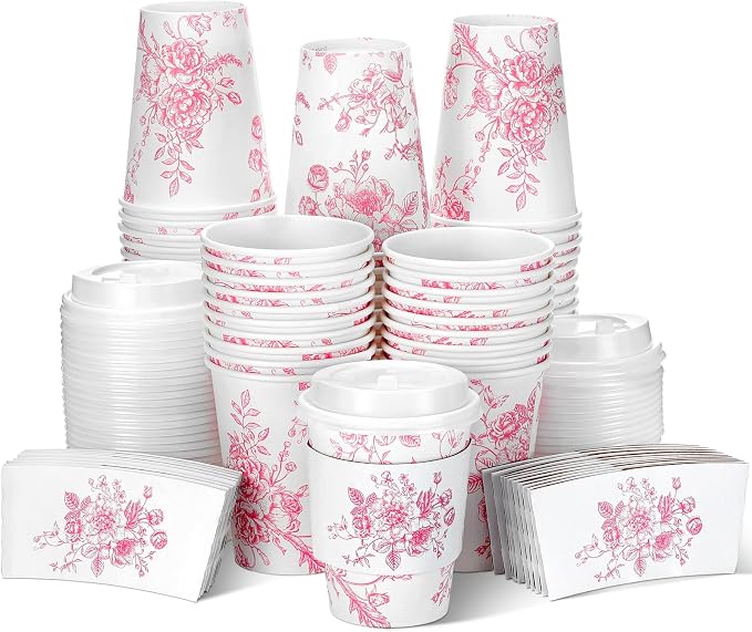 Vesici 60pcs 14oz Pink Disposable Coffee Cups by Vesici