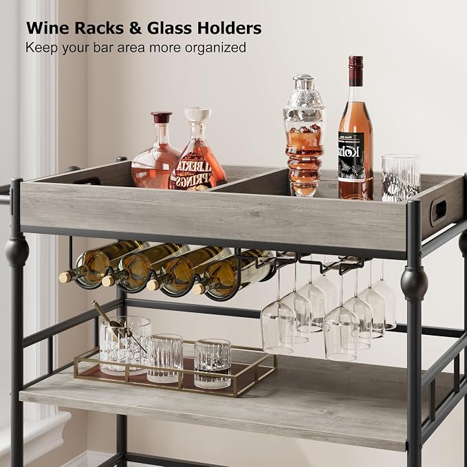 GarveeHome Bar Cart with Wheels, 3-Tier Serving Cart - Image 3