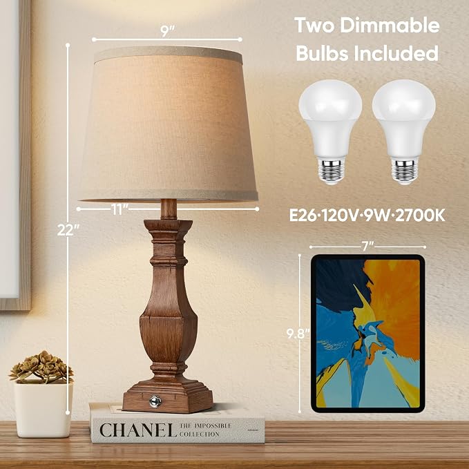 ROTTOGOON Dimmable Table Lamps Set of 2, Rustic Farmhouse Table Lamps - Image 4
