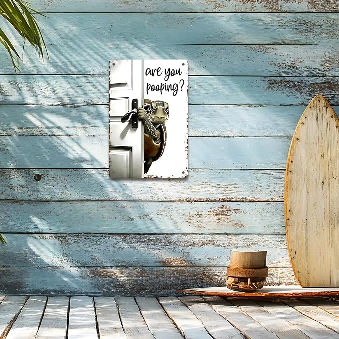 BEASTZHENG Metal Tin Sign Vintage Sea Turtle Metal Sign, Funny Bathroom Wall Art - Image 4