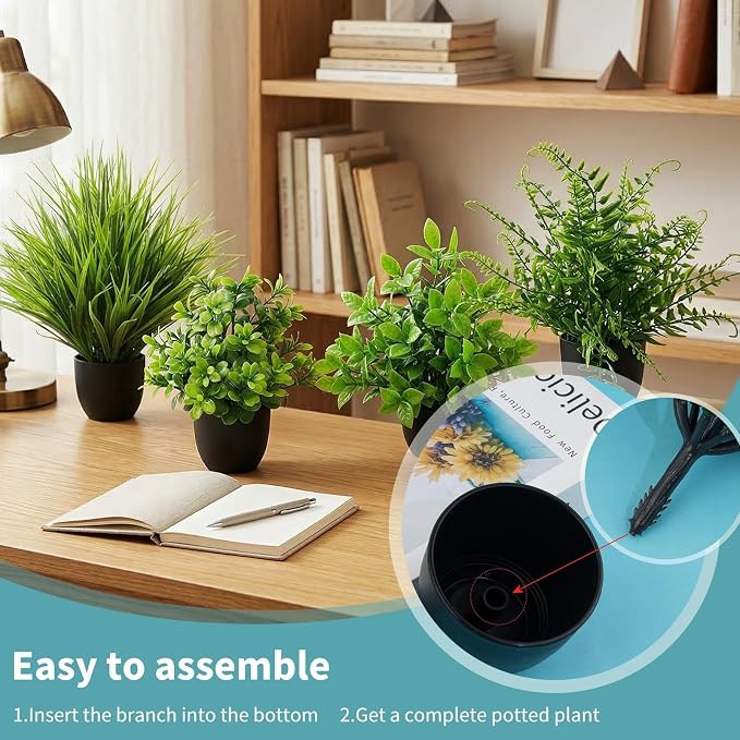 LOYWREE 4 Pack Artificial Plants Mini Fake Potted Plants Small Faux Greenery - Image 10