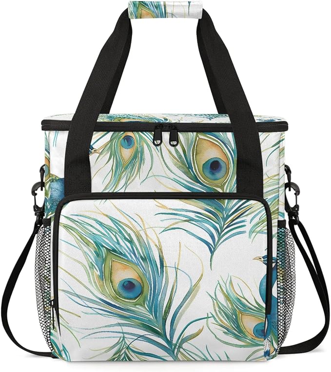 Peacock Watercolor Bird Feather Coffee Maker Carring Bag, Large Insulated by Home