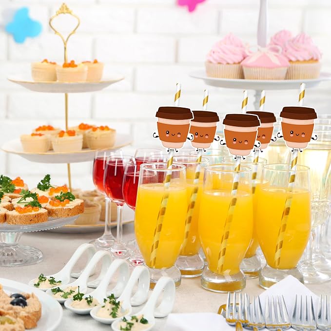 Brown Striped Paper Straws, Disposable Coffee Drinking Straws, Cute Party Straws - Image 3