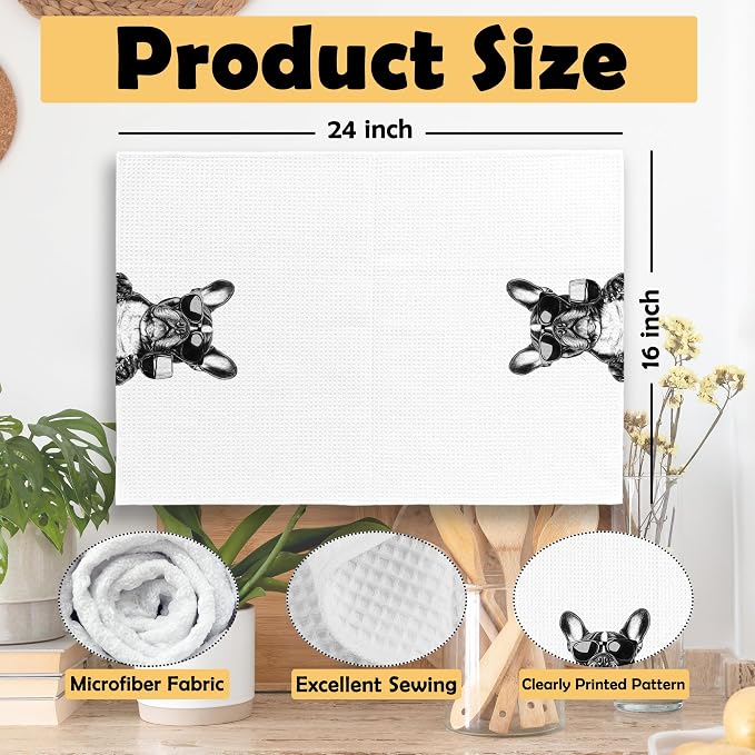 Funny French Bulldog Kitchen Towels Set of 2, Coffee Station Wine Bar Decor - Image 6