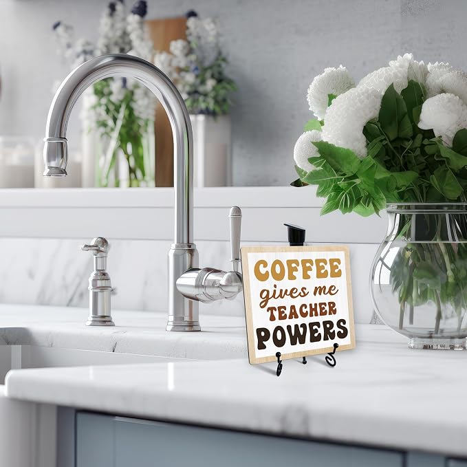 Coffee Sign Desk Decor, Coffee Gives Me Teacher Powers Sign - Image 4