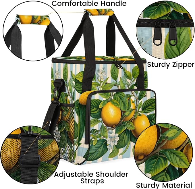 Lemon Fruit Flowers Coffee Maker Carring Bag, Large Insulated Storage Organizer - Image 6