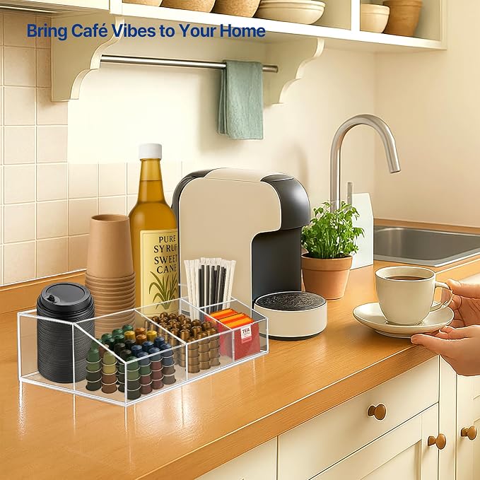 Acrylic Coffee Bar Station, Countertop Snack Tea Organizer & Condiment Tray | - Image 6