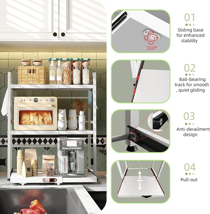 NETEL Expandable Microwave Stand, 3 Tier Metal Kitchen Countertop Organizer - Image 5