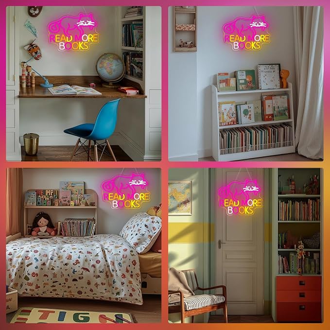 Cat Read More Books Neon Sign Led Light Dimmable LED Sign Bedroom Decor Neon - Image 4