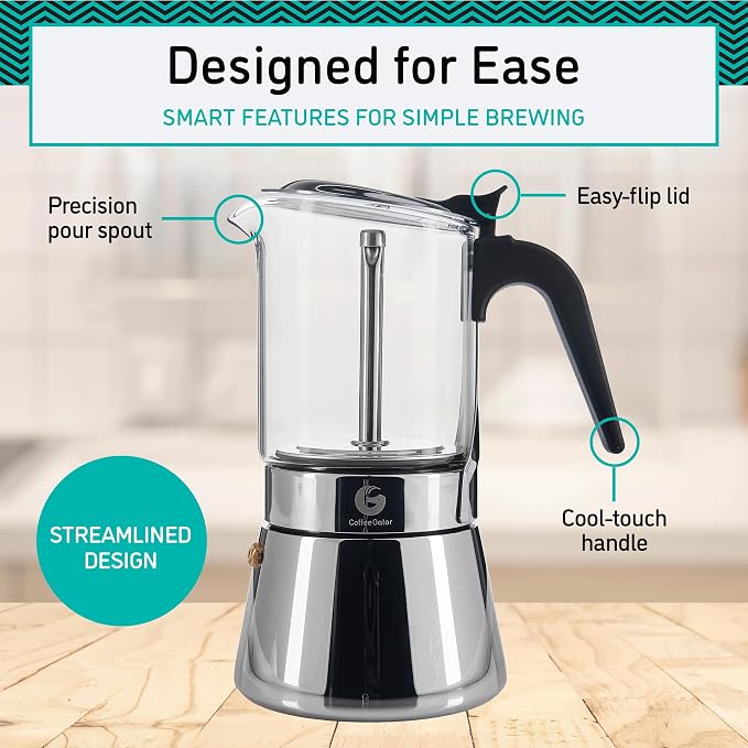 Coffee Gator 4 Cup Moka Pot, 6.7oz Stovetop Espresso Maker - Image 3
