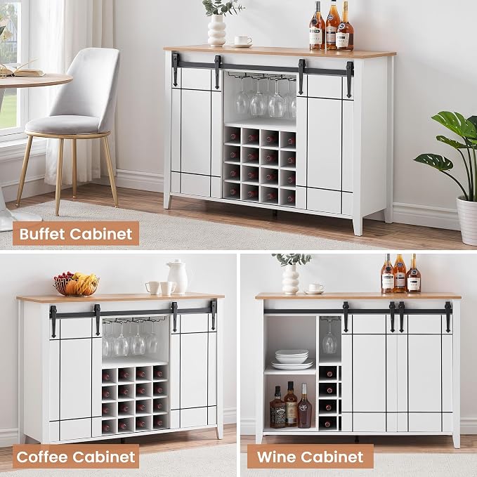 GarveeHome Bar Cabinet with Barn Doors, Farmhouse Style Wine Storage Unit with - Image 4