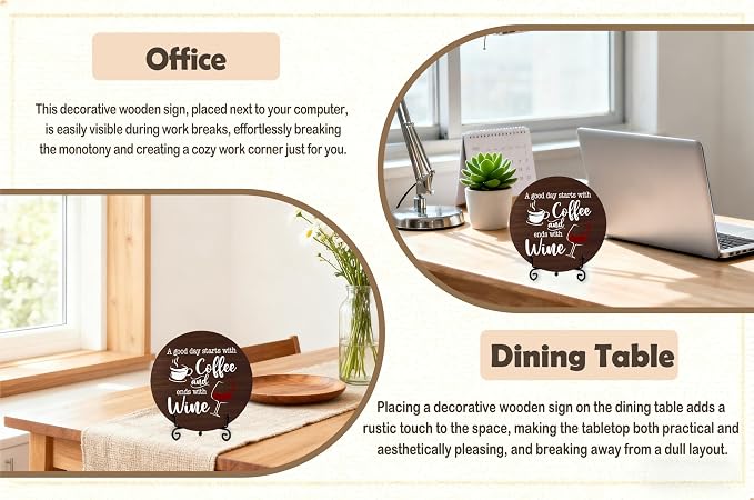 Coffee And Wine Desk Decor Sign, Rustic Funny Wooden Box Plaque, A Good Day - Image 5