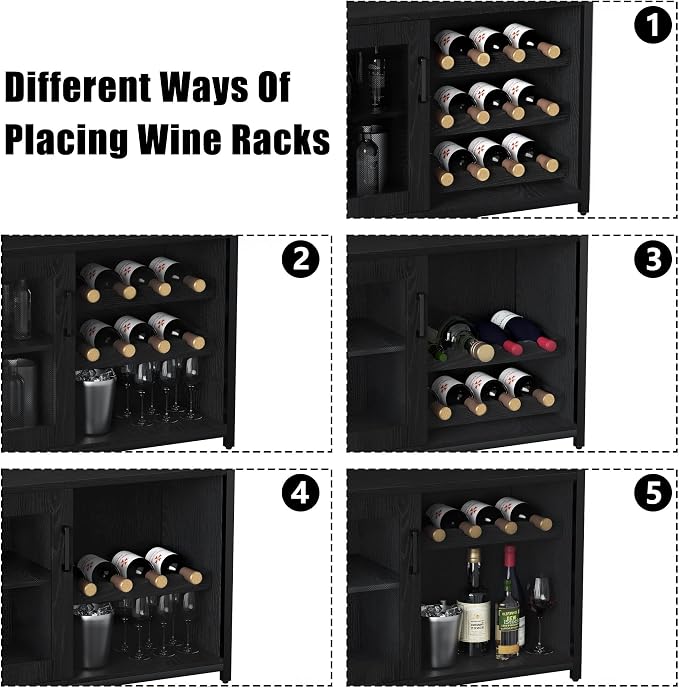 Jojoka LED Lighted 3-Tier Wine Bar Cabinet, Freestanding Sideboard Buffet - Image 6
