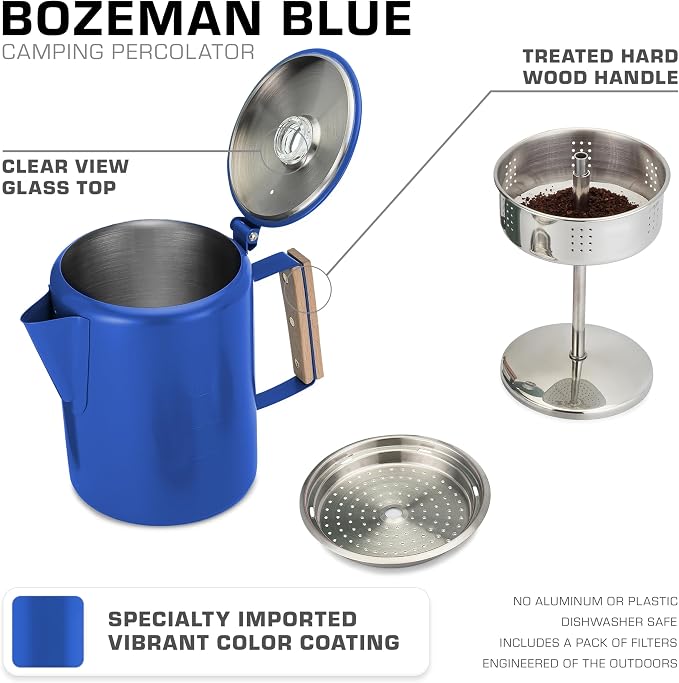 COLETTI Bozeman Blue Percolator Coffee Pot — Camping Coffee Makers — Camping’s - Image 2
