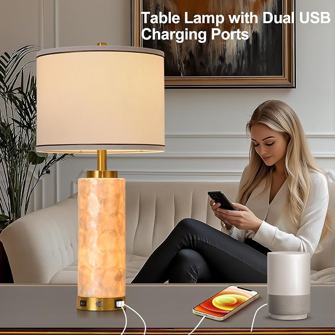 AIDENOEY 26" Modern Art Glass Table & Bedside Lamp, Stepless Dimmable Base + - Image 4