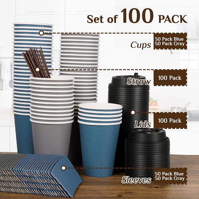 LITOPAK 100 Pack 12 oz Disposable Paper Coffee Cups - Image 7