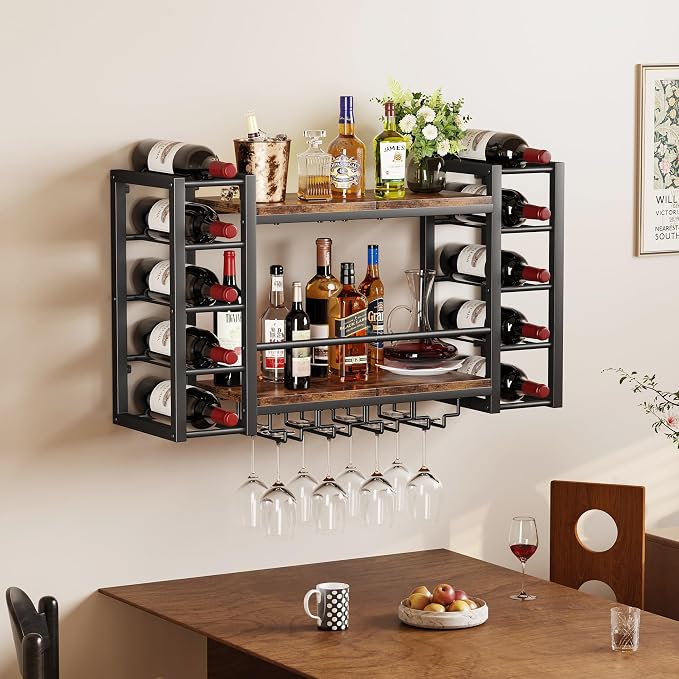 Homeiju Wall Mounted Wine Rack for 30 Bottles, Wider Side Compartments for - Image 8