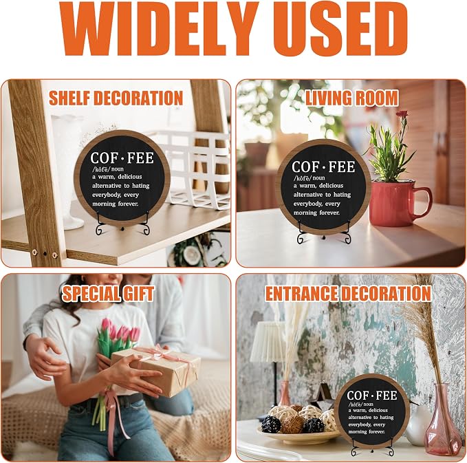 Coffee Bar Decor Sign, Rustic Coffee Station Wooden Round Sign - Image 6