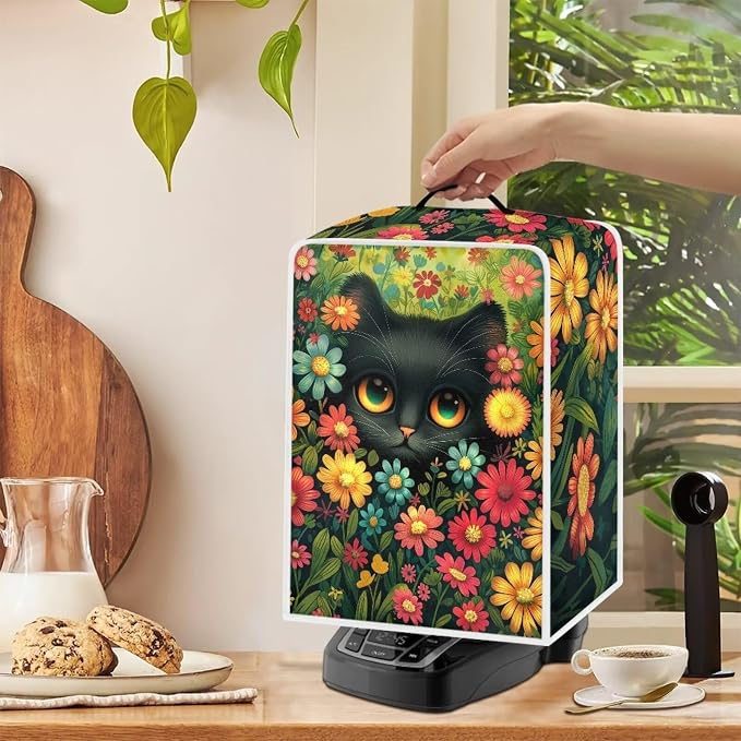 Black Cat Flowers Coffee Machine Dust Covers - Image 5