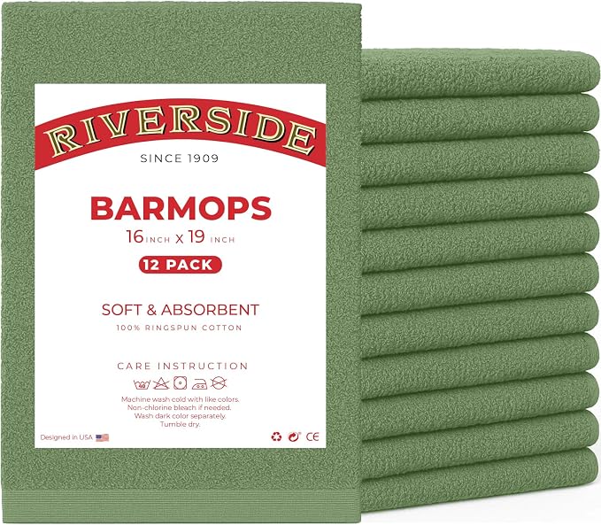 RIVERSIDE Bar Mop Towels Pack of 12, 16x19 Inches, 100% Ring Spun Cotton Terry by RIVERSIDE