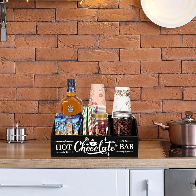 Barydat Christmas Hot Cocoa Bar Wood Coffee Station Organizer Countertop - Image 6