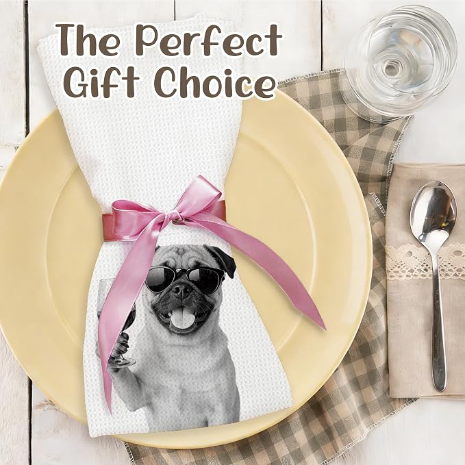 Funny Pug Kitchen Towels Set of 2, Dog Kitchen Bar Accessories, Dog Chef Gifts - Image 5