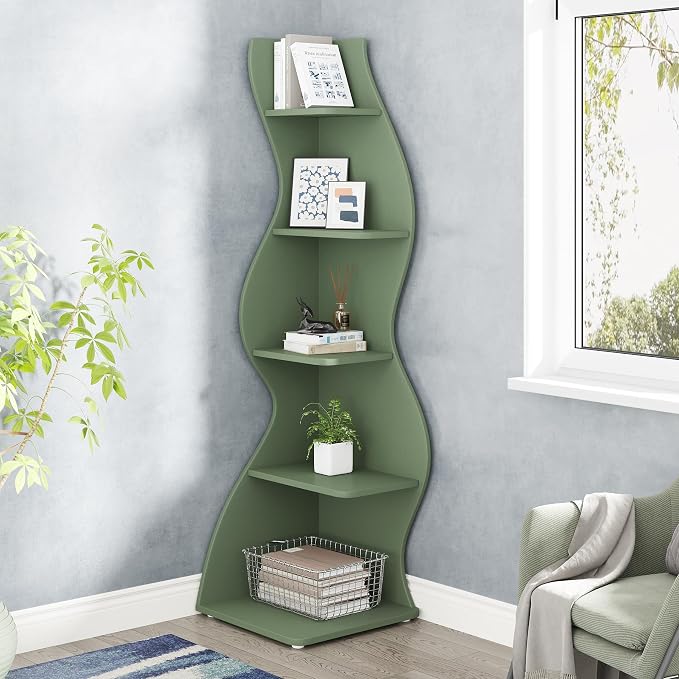 Tribesigns Corner Shelf, Modern 5-Tier Wall Corner Bookshelf, Stylish Corner - Image 2