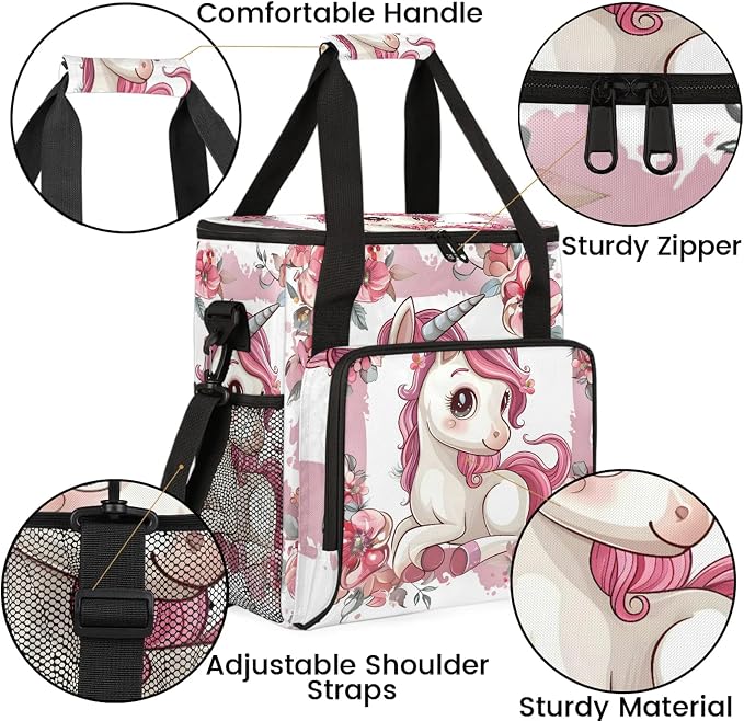 Cute Unicorn Floral Coffee Maker Carring Bag, Large Insulated Storage Organizer - Image 6