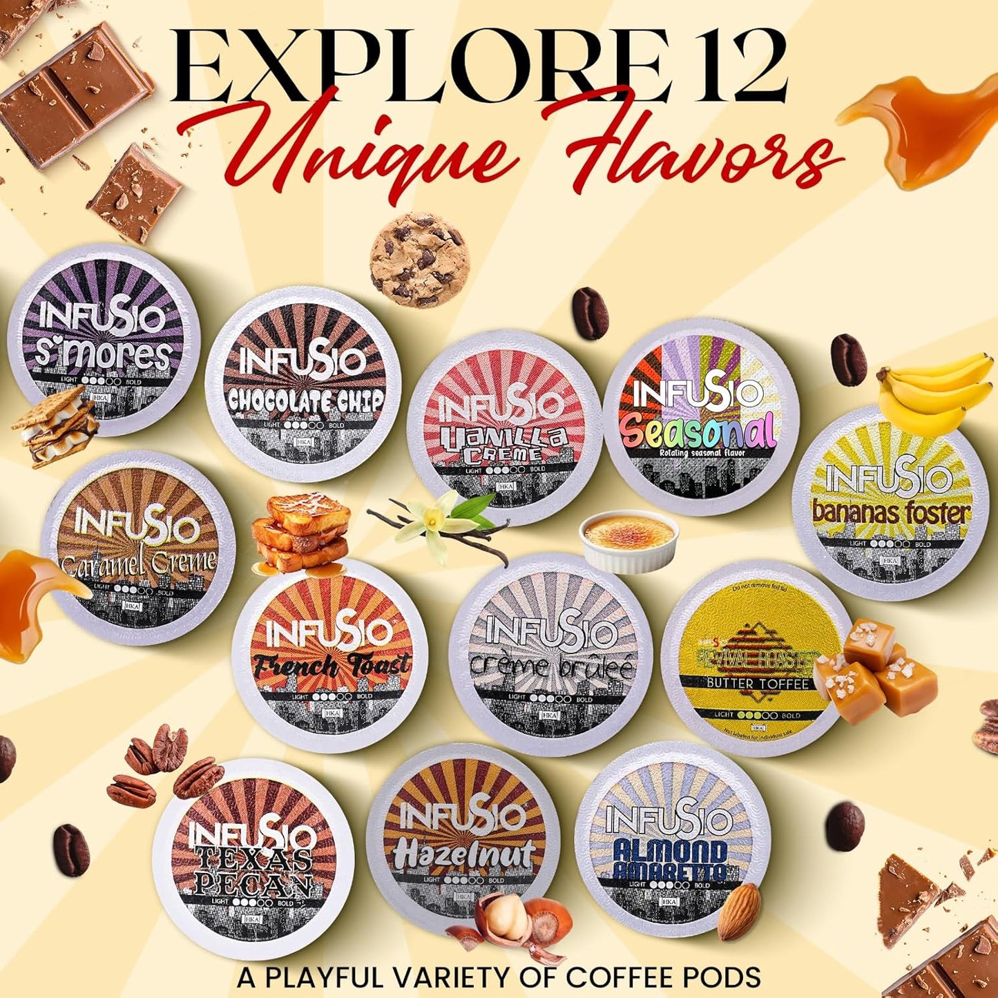 InfuSio Butter Toffee Coffee Pods, Single Serve Coffee Pods for Keurig K Cups Brewers - Premium Roasted 96 Count