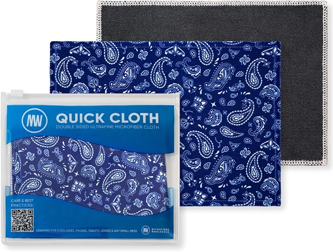 Microfiber Wholesale Quick Cloth Glasses Cleaning Cloths–5x7 Paisley Blue 2-Pack by MicrofiberWholesale