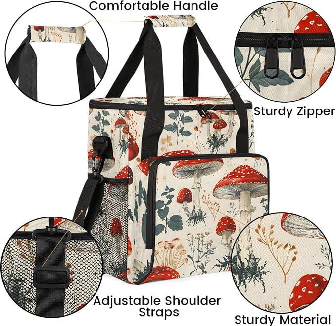 Red Mushroom Coffee Maker Carring Bag, Large Insulated Storage Organizer Case - Image 6