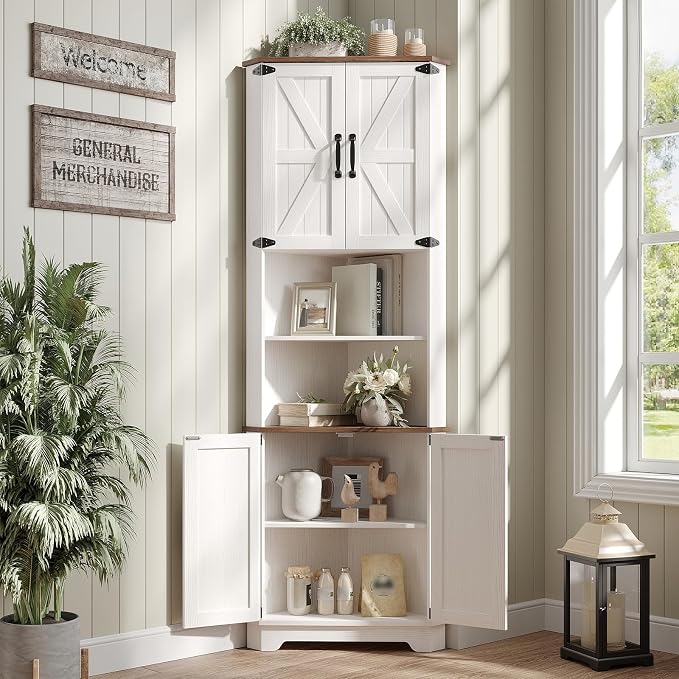 Vabches 68.9" Tall Corner Cabinet, Farmhouse Style Storage Cabinet by Vabches