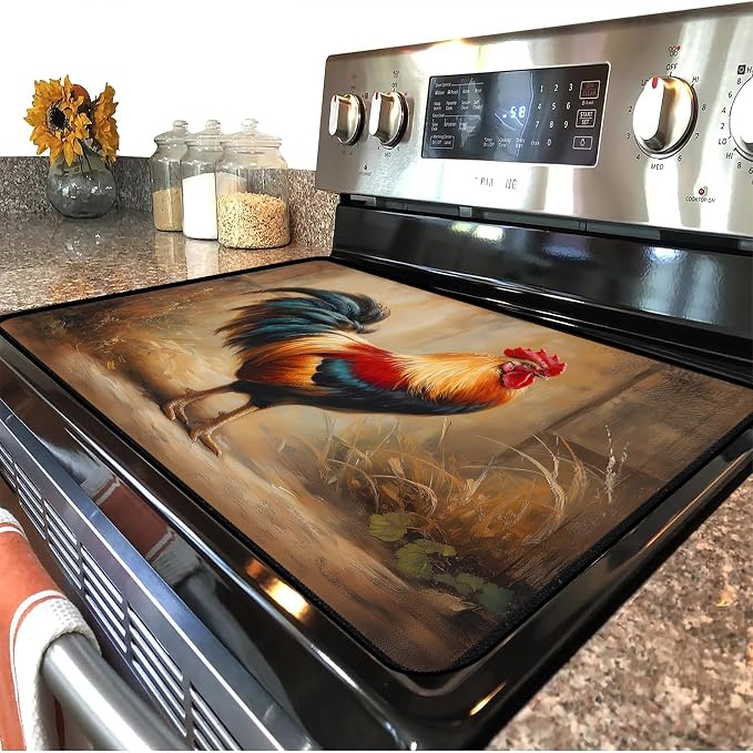 Farmhouse Rooster Stove Top Cover 28.3 x 20.5 Inches, Heat Resistant Glass - Image 2