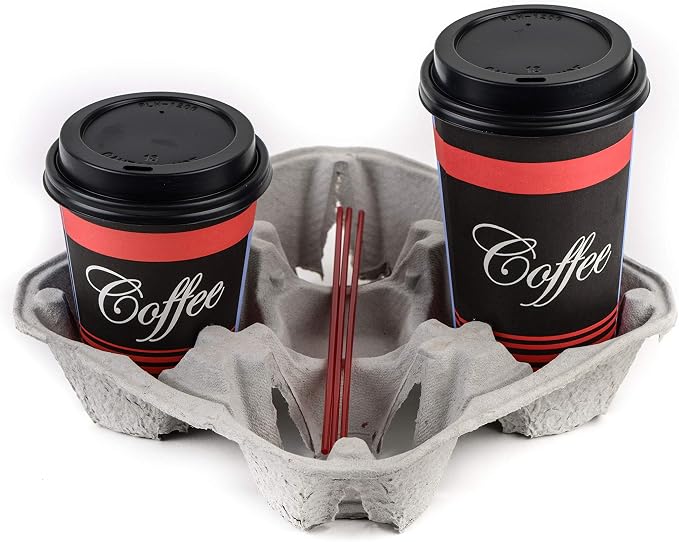 EcoQuality Pulp Fiber Cup Tray Biodegradable 4 Cup Carrier 75 Count Compostable - Image 2