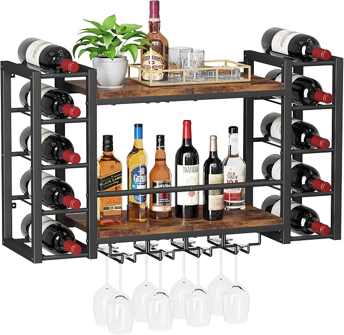 Homeiju Wall Mounted Wine Rack for 30 Bottles, Wider Side Compartments for by Homeiju