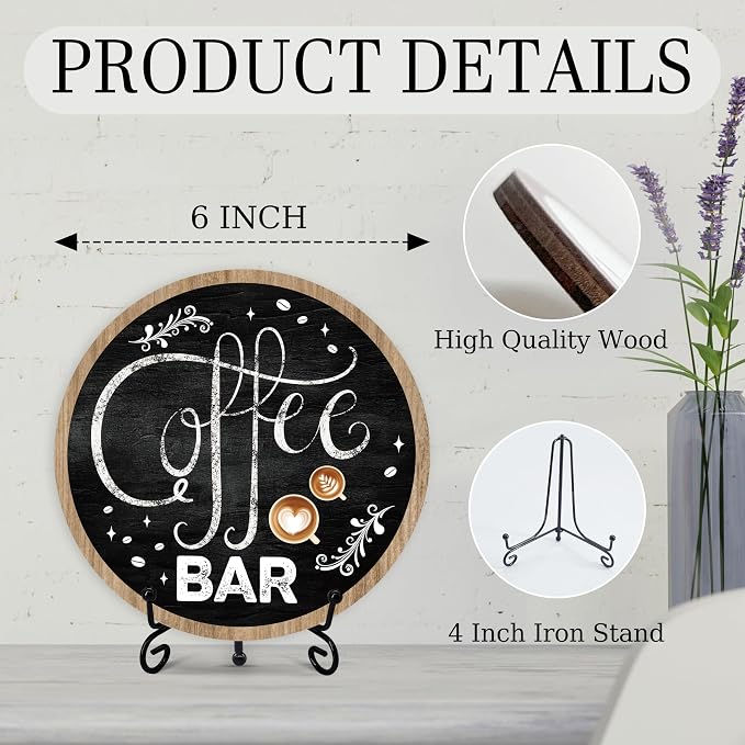 Coffee Bar Sign, 6-Inch Round Wooden Plaque - Image 2