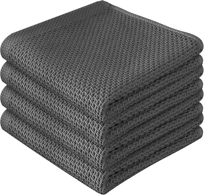 100% Cotton Waffle Weave Kitchen Towels, 4 Pack Dish Cloths by FreeNook