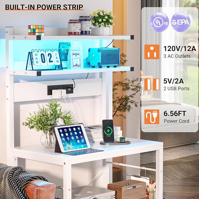 Aheaplus Bakers Rack with Power Outlet, Microwave Stand, 5 Tiers Coffee Bar - Image 3