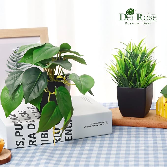 Der Rose 6 Pack Fake Plants Small Artificial Plants in Black Pots - Image 4
