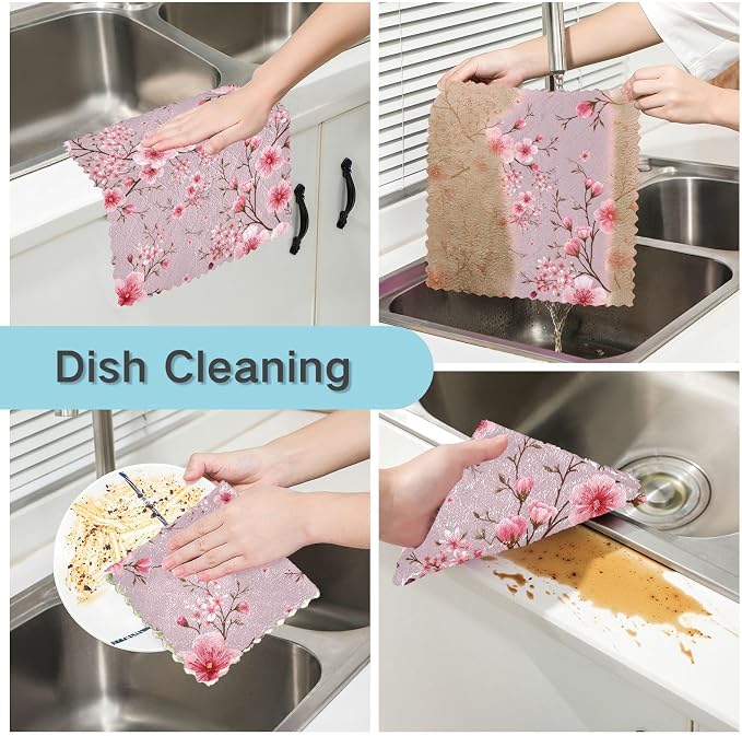 ALAZA Dish Towels Pink Floral Cherry Blossom Super Absorbent Lint Free Soft - Image 2