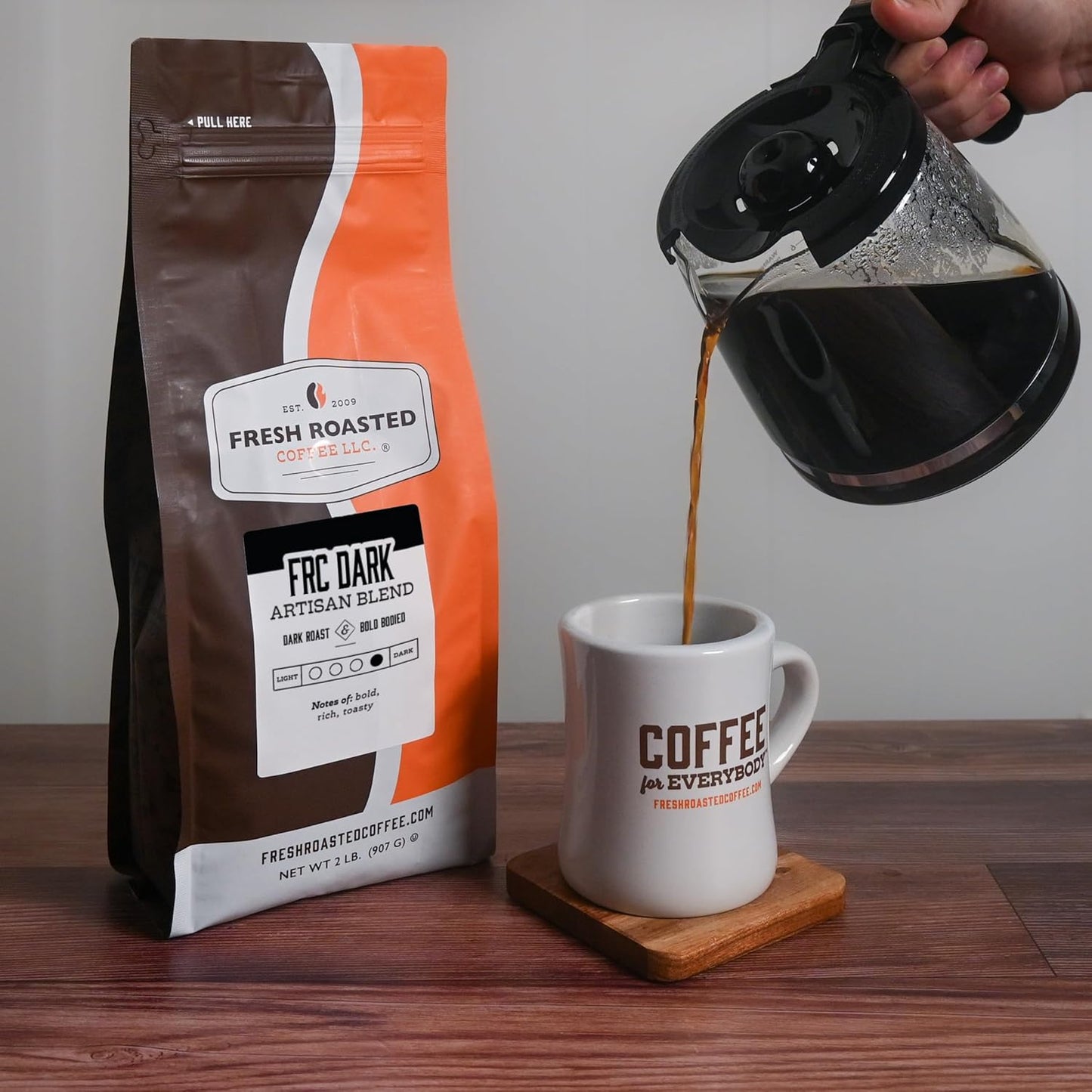 Fresh Roasted Coffee, FRC Dark Roast Blend, 2 lb (32 oz), Kosher, Ground