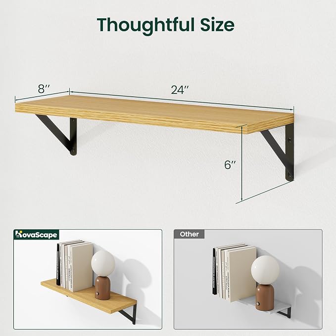 Floating Shelves 8 Inch Deep, 24W x 8D Wall Shelf Set of 2, 50 lbs Heavy Duty - Image 3