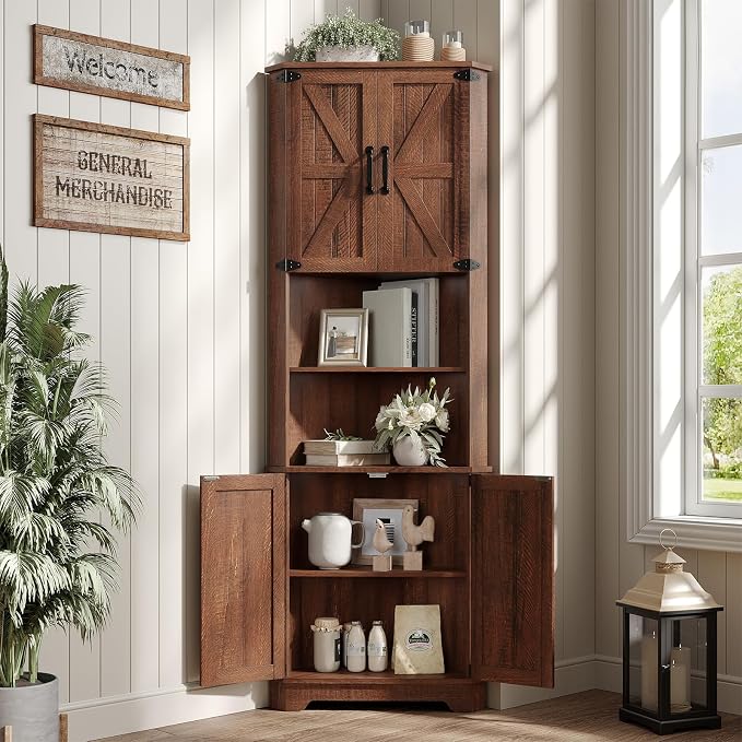 Vabches 68.9" Tall Corner Cabinet, Farmhouse Style Storage Cabinet by Vabches
