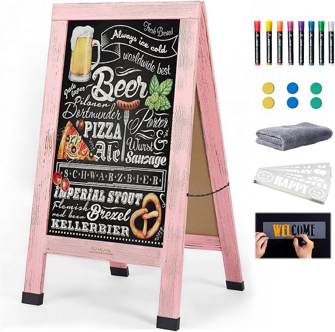 Wood Magnetic A-Frame Chalkboard Signs, Double-Sided Sidewalk Blackboard by TSJHOME